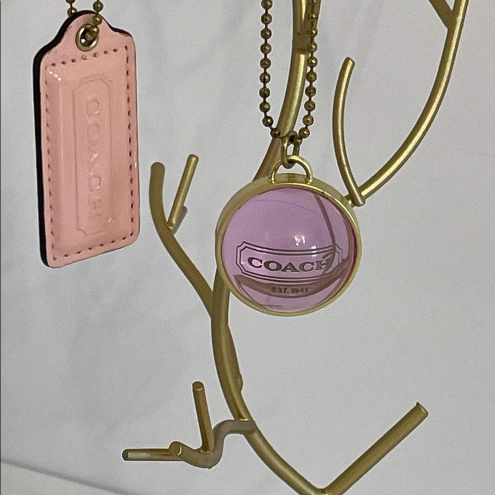Coach Gold Banded Transparent Sphere and Hang Tag Bag Charm Key Chain Pink Gold - Picture 4 of 10
